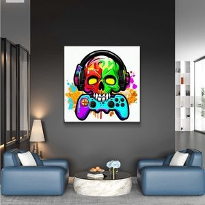 Pop art painting of skull and game